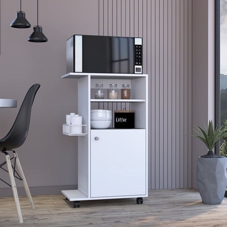Newboti Furniture Clip Kitchen Cart  Single Door Cabinet  Four Casters -White BN.5499