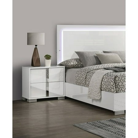Newboti Furniture White Color Modern Gorgeous 1pc Bedside Table Bedroom Nightstand Chrome Legs UV Finish BN.7668