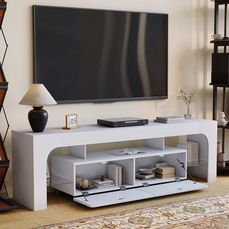 63 in TV Stand Modern Lighting TV Cabinet Entertainment Center Media with 2 Drawer Open Shelf Remote Control 16 Color LED Lights up to 70 in TV TV Con