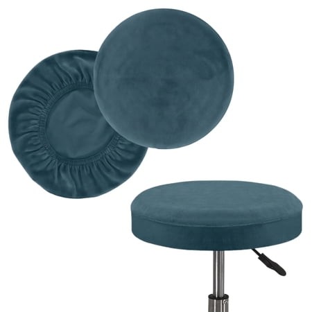 2Pack Bar Stool Covers Round  for 12-14 Inch Velvet Washable Stool Cushion Slipcover with Elastic Bands for Bar Stool/Round Cushion Dark Blue-S