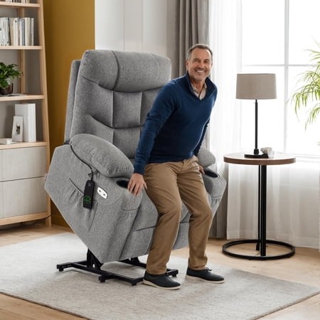 MCombo Regular Power Lift Recliner Chair with Extended Footrest for Elderly People  Fabric 7287 (Dark Gray  Regular)