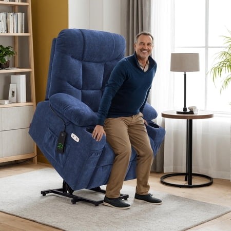 MCombo Regular Power Lift Recliner Chair with Extended Footrest for Elderly People  Fabric 7287 (Navy Blue  Regular)