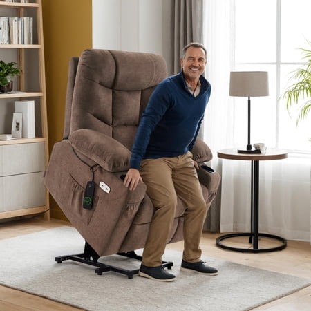 MCombo Regular Power Lift Recliner Chair with Extended Footrest for Elderly People  Fabric 7287 (Brown  Regular)
