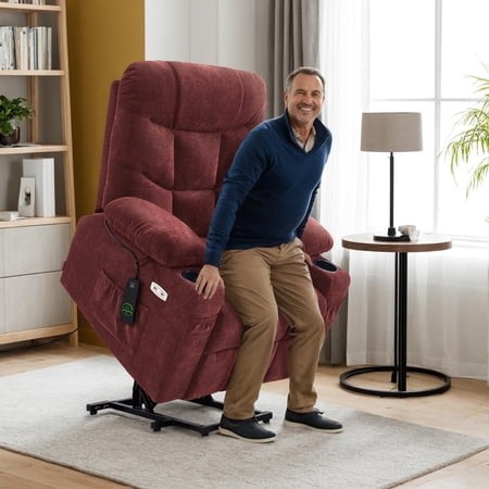 MCombo Regular Power Lift Recliner Chair with Extended Footrest for Elderly People  Fabric 7287 (Burgundy  Regular)