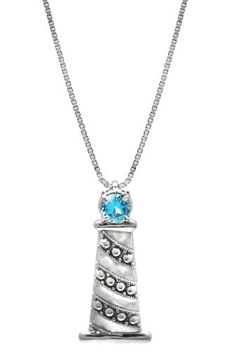 Honolulu Jewelry Company Sterling Silver and Blue Topaz Lighthouse Necklace Pend