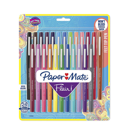 Paper Mate Flair Felt Tip Pens | Medium Point 0.7 Millimeter Marker Pens | Back to School Supplies for Teachers & Students | Assorted Colors  24 Count