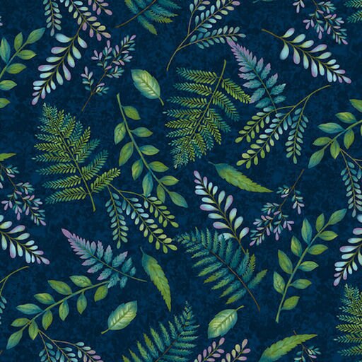 Studio E 4875 Woodland Wonders Fern Toss Navy Quilting Fabric by Yard