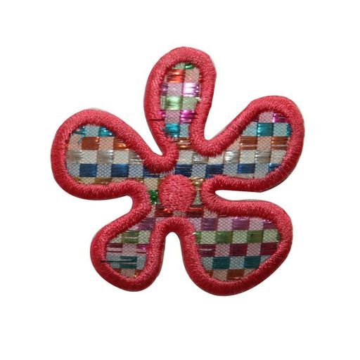 ID 6222 Checkered Hibiscus Flower Patch Tropical Embroidered Iron on Applique