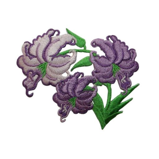 ID 6505 Purple Lily Flowers Patch Iris Orchid Plant Embroidered Iron on Applique