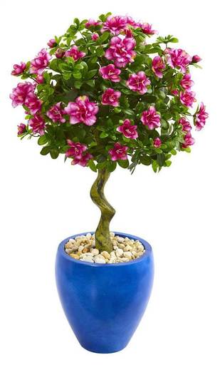 39-in. Azalea Artificial Topiary Tree in Blue Planter [ID 3804008]