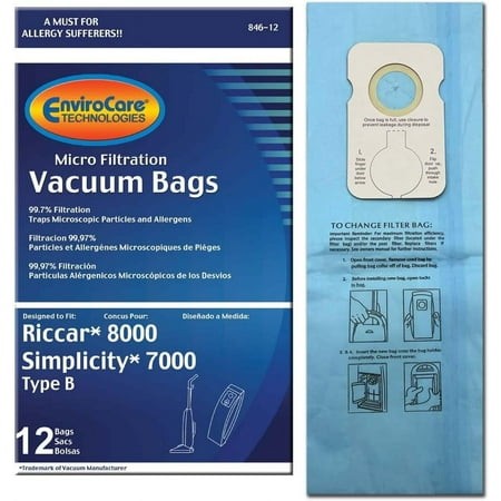 12 Riccar 8000 & Simplicity 7000 Type B Vaccum Bags  Upright  Commercial Vacuum Cleaners  8000  7000  7200  7250  7300  7350  7700  7750  7900  7950