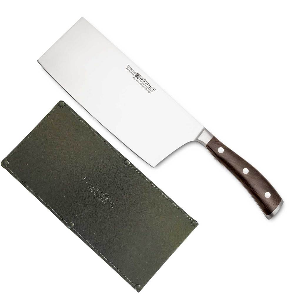 Wüsthof China Kochmesser Ikon 4973/18 + SCHARFsinnig Bonded Leder Klingenschutz