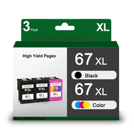 67XL Black/Tri-Color Ink Cartridges (3 Pack) Replacement for 67 XL Value Pack Combo Pack for DeskJet 2755 2725 2723 2722 1255 Plus 4152 4155 Envy Pro 
