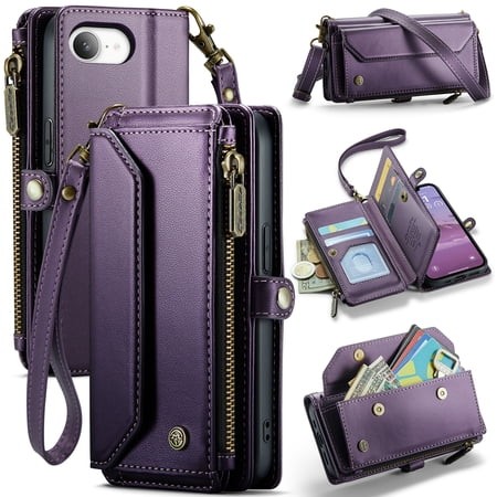 CaseMe Leather for iPhone 16e 6.1-inch Case Wallet【RFID Blocking】with 7-Card Holder Zipper Bills Slot  Soft PU Leather Magnetic Shoulder Wrist Str