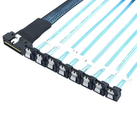 For PCI-E SAS 4.0 LP Low Profile SFF-8654 8i 74pin to 8X SATA 7Pin 90 Degree Server Cable