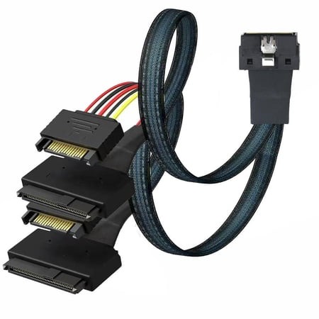 For PCI-E LP Low Profile SFF-8654 8I 74P to 2X SFF-8639 U.2 U2 with 15P SATA Power NVME for SSD Cable