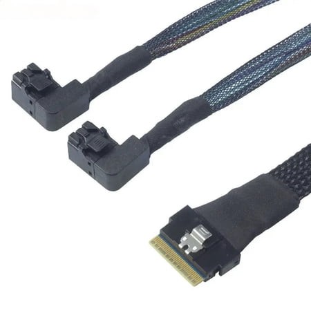 For Mini SAS Slim SFF-8654 8i 4.0 to 2 Port SAS SFF-8643 Right Bend Connection Cable
