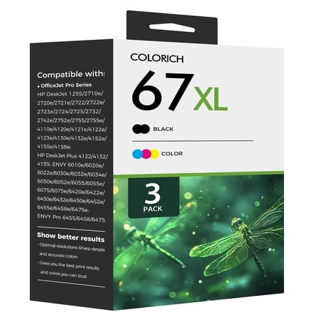67 67XL Ink Cartridges 67XL 67 Ink Combo Pack Compatible for OfficeJet 2755 4155 2722 2723 2724 2725 2732 Envy 6055 6455 6458 6475 Printer Ink (3 Pack
