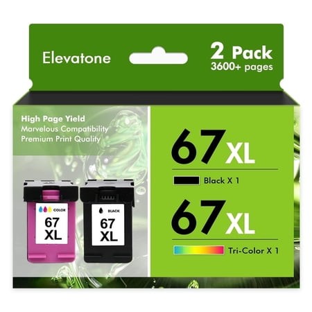 Compatible for HP 67 67XL Ink Cartridges 67XL 67 2755e 2 Pack for OfficeJet 2755 4155 2722 2723 2724 2725 2732 Envy 6055 6455 6458 6475 Printer Ink (B