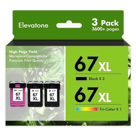 Compatible for HP 67 67XL Ink Cartridges 67XL 67 2755e 3 Pack for OfficeJet 2755 4155 2722 2723 2724 2725 2732 Envy 6055 6455 6458 6475 Printer Ink (2