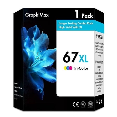 Compatible for HP 67 67XL Ink Cartridges 67XL 67 2755e 1 Pack Tri-color Ink for 2755 4155 2722 2723 2724 2725 2732 Envy 6055 6455 6458 6475 Printer In
