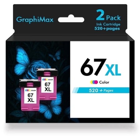 Compatible for HP 67XL Ink Cartridges 67 67XL Color Ink for 2755e 2755 4155 2722 2723 2724 2725 2732 Envy 6055 6455 6458 6475 Printer Ink (2 Pack Tri-