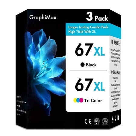 Compatible for HP 67 67XL Ink Cartridges 67XL 67 2755e 3 Pack for 2755 4155 2722 2723 2724 2725 2732 Envy 6055 6455 6458 6475 Printer Ink (2 X Black T