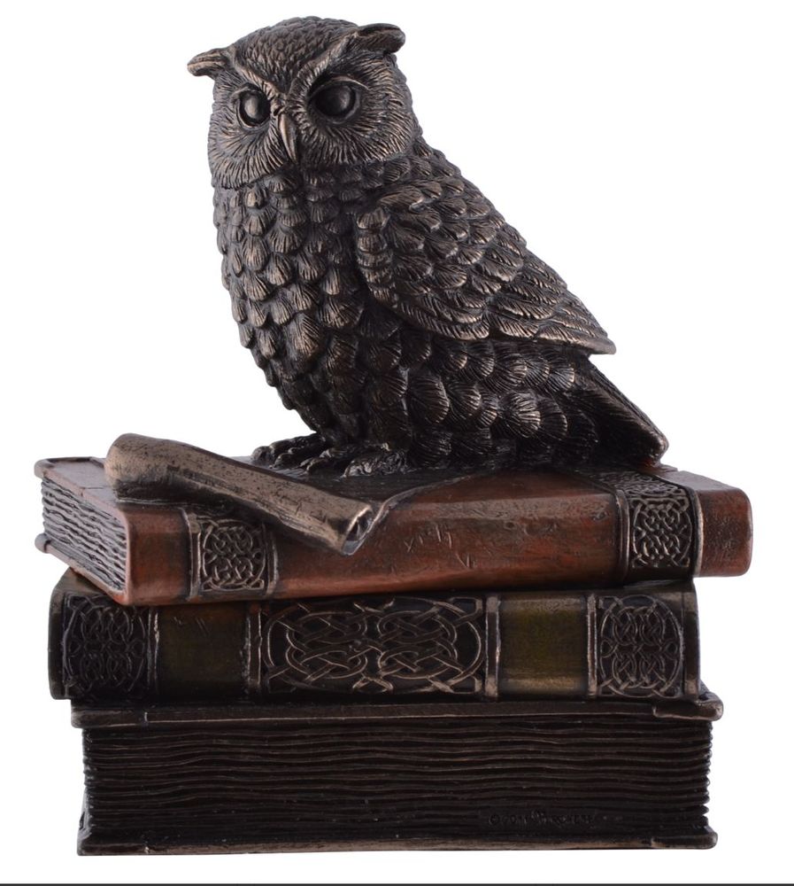 Vogler 708-5509 Schmuckbox Figur Zwergohreule Auf Büchern Bronziert Uhu Eule