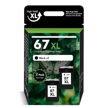 67XL Ink Cartridges Compatible for HP 67 67XL for OfficeJet 2755e 2755 4155 2722 2723 2724 2725 2732 Envy 6055 6455 6458 6475 Printer Ink (2 Pack Blac