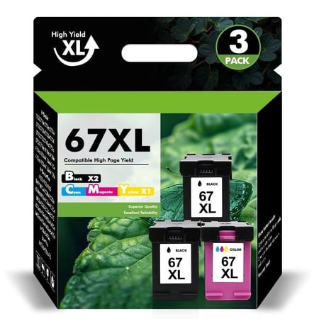 67XL Ink Cartridges 67 67XL Black and Color Compatible for OfficeJet 2755e 2755 4155 2722 2723 2724 2725 2732 Envy 6055 6455 6458 6475 Printer Ink (3 