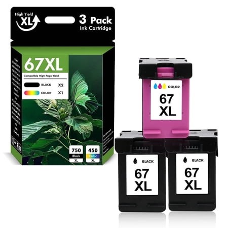 67 67XL Ink Cartridges 67XL 67 2755e 3 Pack for OfficeJet 2755 4155 2722 2723 2724 2725 2732 Compatible for Envy 6055 6455 6458 6475 Printer Ink (2 X 