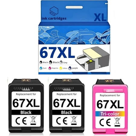 67XL Ink Cartridges Compatible for HP 2700 2723 2330 6020 2320 2332 6420 Inkjet Printers  Leak-Proof Design Crisp Printing