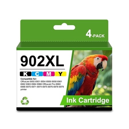 902XL Ink Cartridge Replacement 4-Pack  Compatible with Officejet Pro 6978 6968 6970 6960 6971 6974 6975 6976 6979 6965 6977 Printers (Black/ Cyan/ Ma