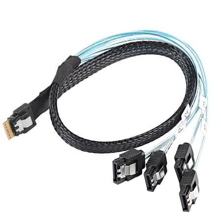 NSKBBM-Slimline SAS 4.0 SFF-8654 4i 38 Pin Host to SATA 7 Pin X4 Target Hard Disk Server Data Transmission Cable Array Drive Cable for Computer - 0.5M