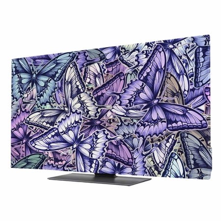 TV Cover Indoor  Purple Blue Teal Butterfly Stretch TV Dust Cover Television Screen Protector  Modern Abstract Art Elastic Polyester Display Covers  M