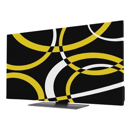 TV Cover Indoor  Yellow Geometric Stretch TV Dust Cover Television Screen Protector  Modern Abstract Simple Lines Black Elastic Polyester Display Cove
