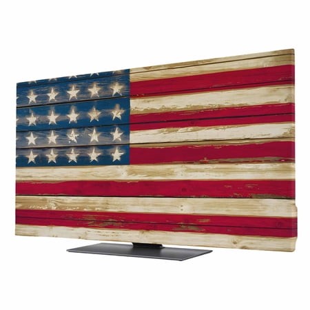 TV Cover Indoor  American Flag Vintage Stretch TV Dust Cover Television Screen Protector  Brown Red Stripes US Flag Elastic Polyester Display Covers  