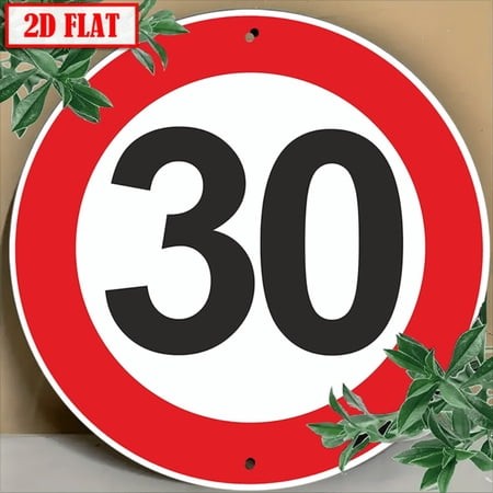 HELLOYOUNG 2D Round Aluminum Sign 30 Km/H Speed Limit Weather Resistant Metal Wall Decor for Indoor Outdoor Use 8x12 Inches Bold Graphic