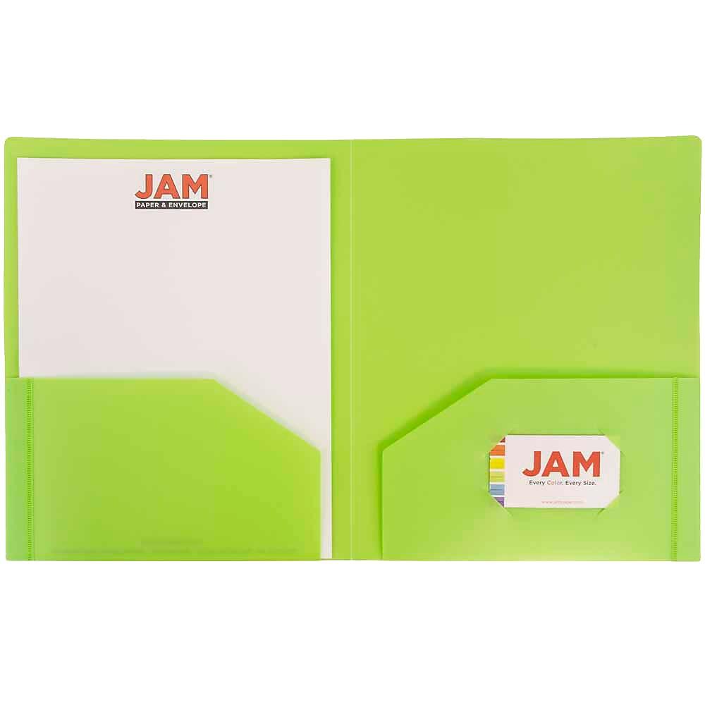 JAM PaperMD – Chemise De Présentation En Plastique Robuste à 2 Pochettes, 9 X 12 Po, Vert Lime, 108/paq., 108 Par Boîte thumbnail