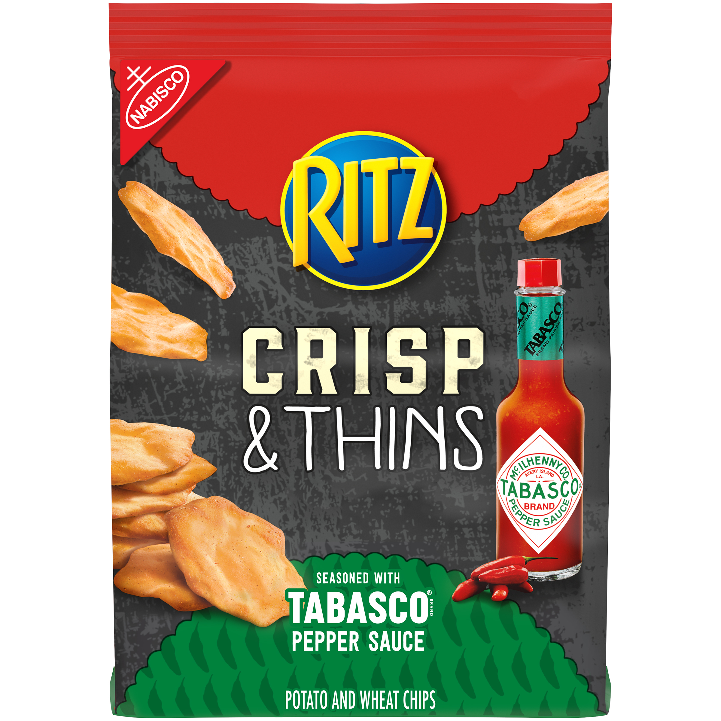 RITZ Crisp & Thins Chips, Tabasco Sauce Flavor, 7.1 Oz
