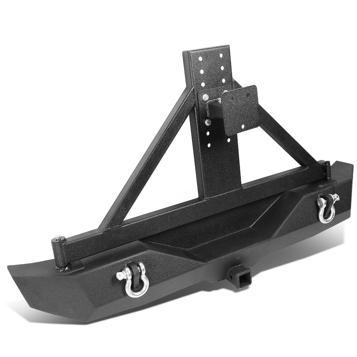 DNA Motoring 4X4-T133 for 2007 to 2017 Jeep Wrangler JK Rock Crawler Rear Bumper + Tire Carrier + Hitch Receiver 08 09 10 11 12 13 14 15 16