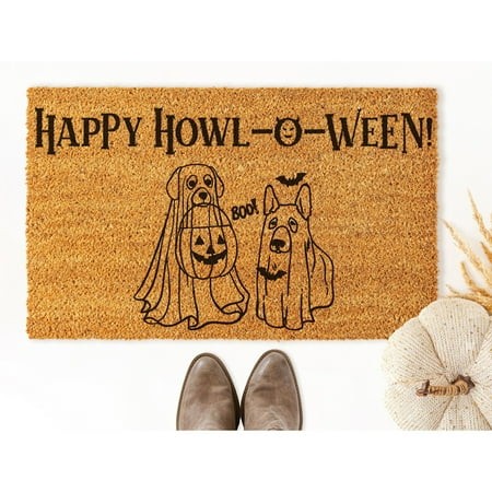 Doormat Happy Howl-O-Ween Halloween Welcome Mat Cute Ghost Gift for (18  X 30 ) #5499