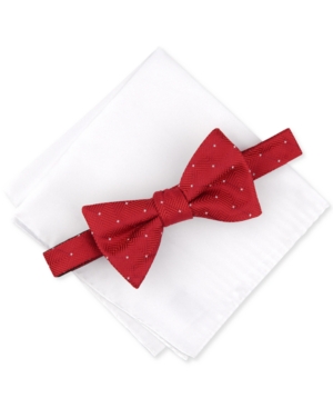 Alfani Men's Red White One Size Dot Pre-Tied Bow Tie Pocket Square Set 7287-0161-P - One Size