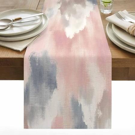 Abstract Art Table Runner 13x72 Inch Pink Cloudy Sky Gradient Gray Modernism Cotton Linen Dining Table Runner Ideal for Dresser Kitchen Coffee Tables 