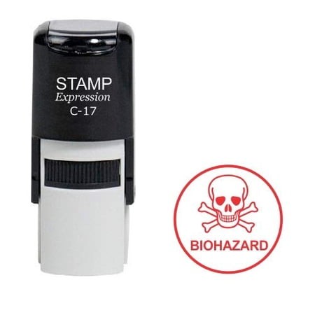 StampExpression - Biohazard with Skull Round Office Self Inking Rubber Stamp - Red Ink (W-6974)