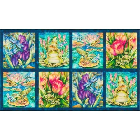 24  X 44  Panel Wild Magic Frogs Flowers Dragonflies Lily Pads Robert Kaufman Cotton Fabric Panel (ABKD-18988-286)