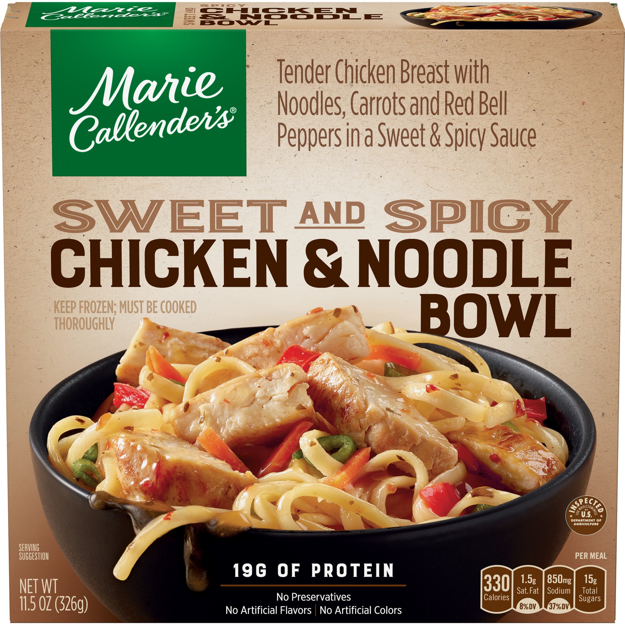 Tender Chicken Breast with Noodles, Carrots and Red Bell Peppers in a Sweet & Spicy Sauce Bowl, Sweet & Spicy Chicken & Noodle