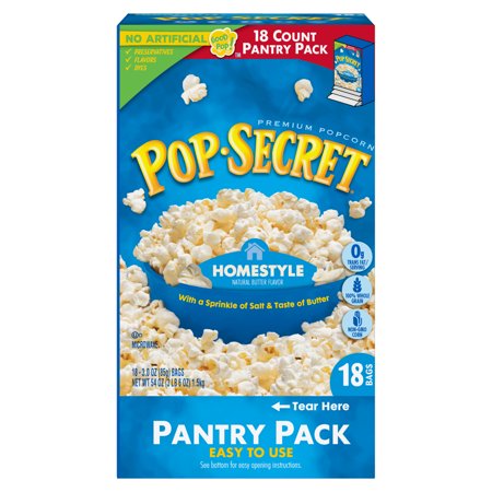 Pop Secret Microwave Popcorn  Homestyle Butter Flavor  3 Oz Sharing Bags  18 Ct