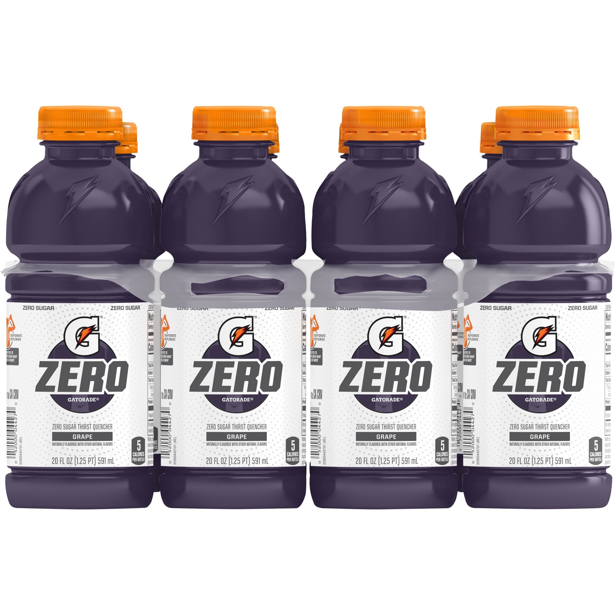 Gatorade Zero Sugar Thirst Quencher  Grape Sports Drinks  20 Fl Oz  8 Count Bottles  Shelf-Stable  Ready to Drink