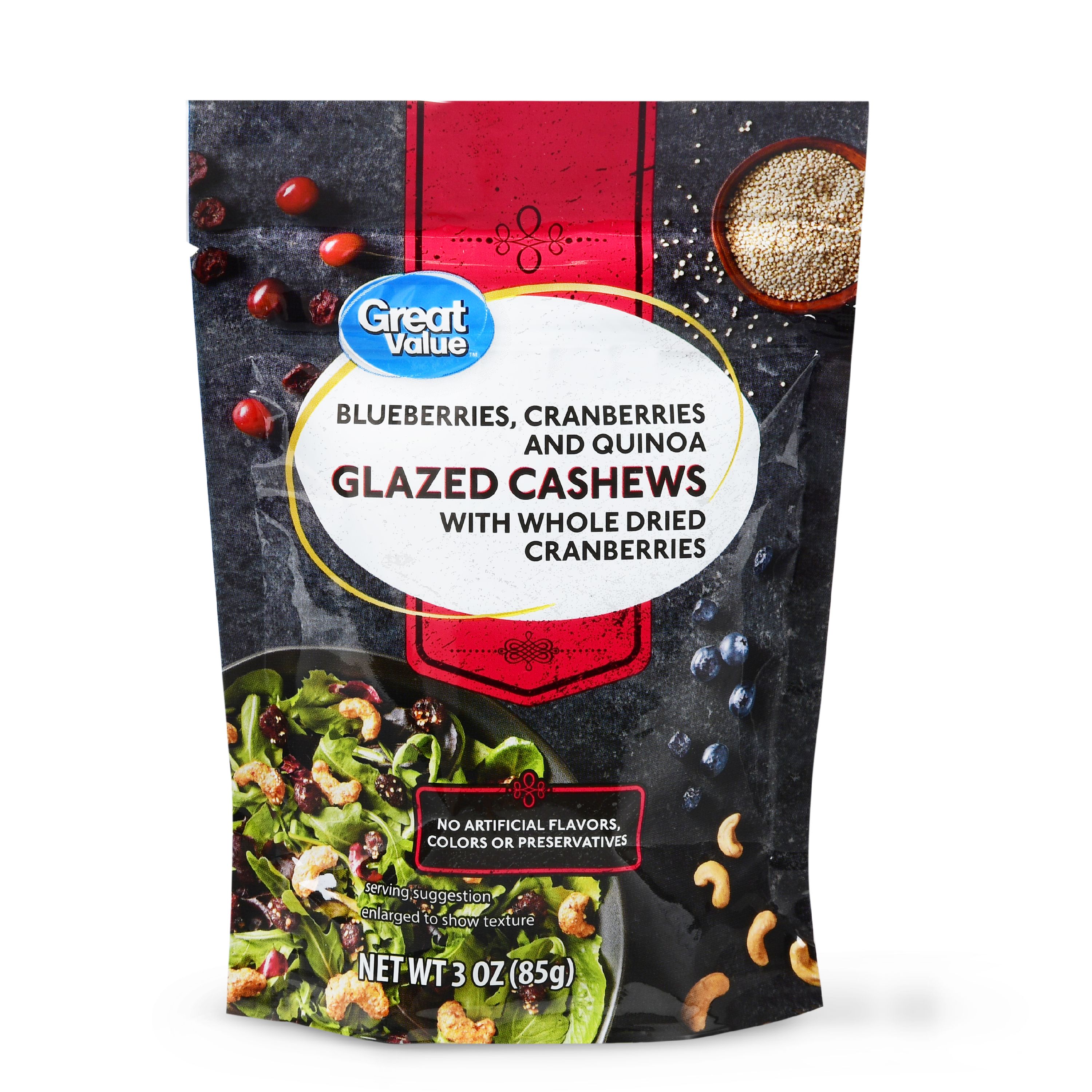 (2 Pack) Great Value Glazed Cashews with Whole Dried Cranberries, 3 Oz